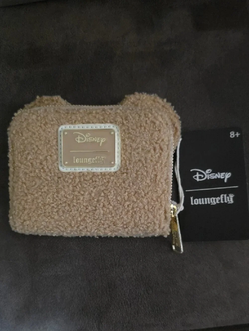 Loungefly Disney Kids Minnie Mouse Sherpa Wallet in Tan with Cream Bow